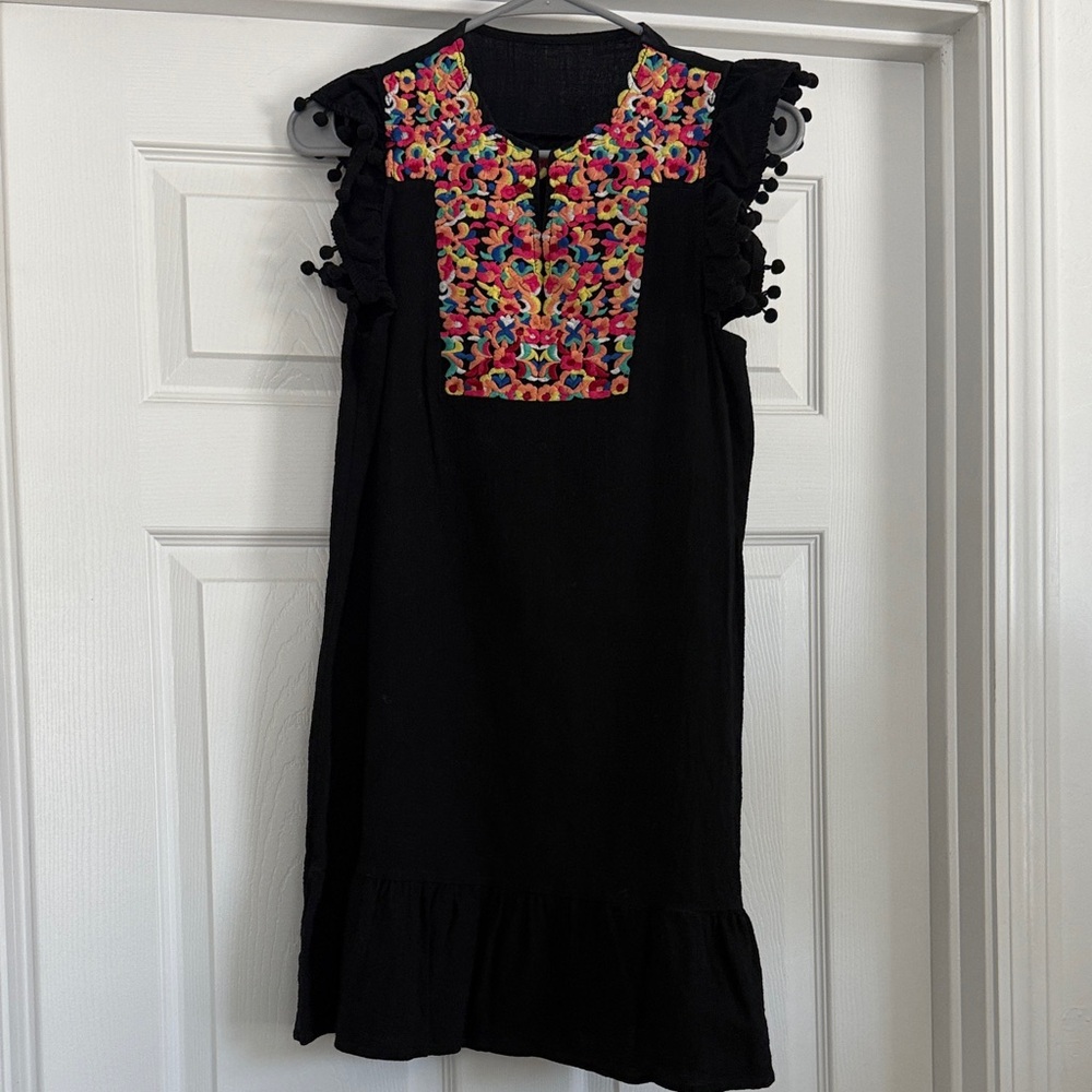 Black Dress with Colorful Embroidery